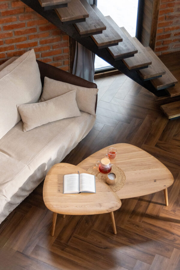 Evo oak coffee table set in contemporary lounge
