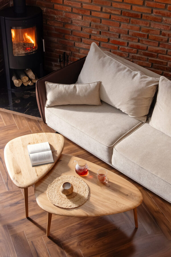 Evo solid oak coffee tables with rounded organic tops