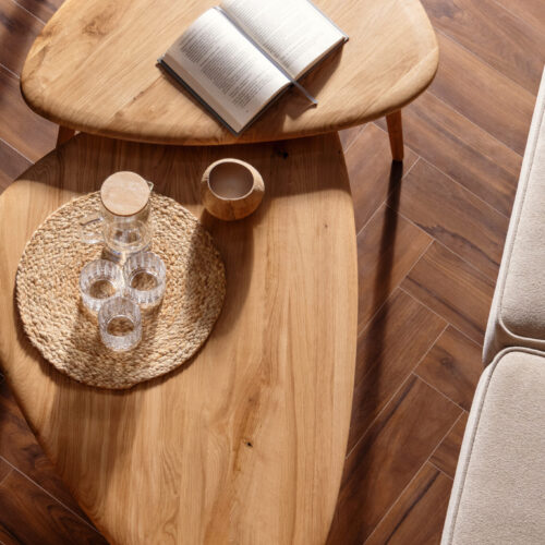 Evo solid oak coffee table set in modern living room