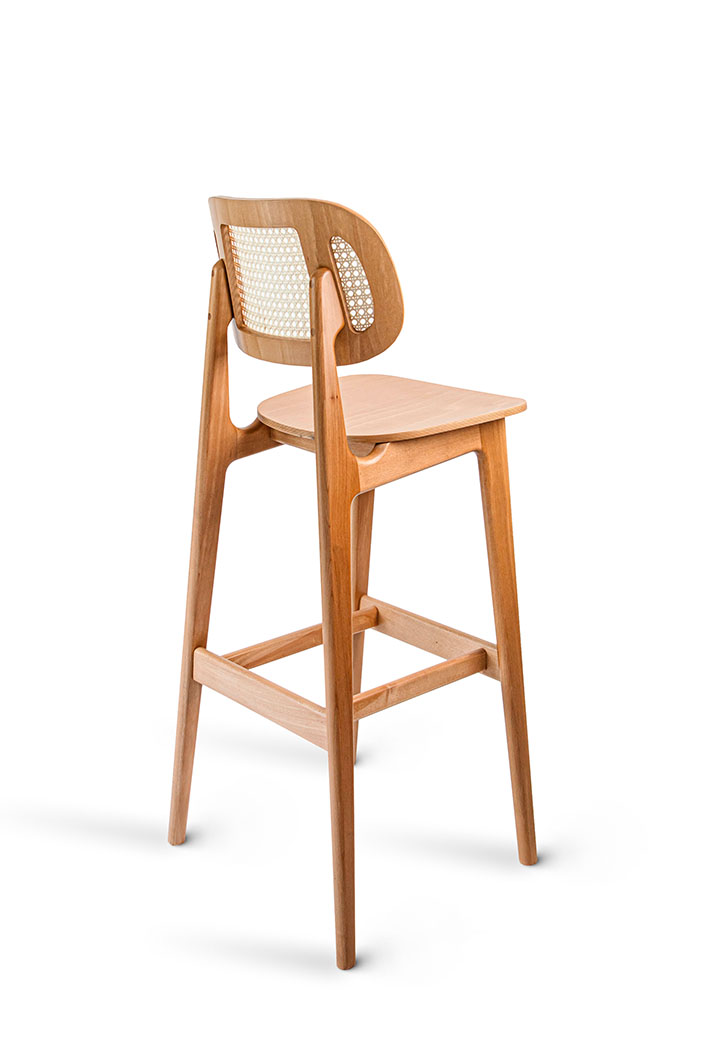Benet Bar oak bar chair cane back detail
