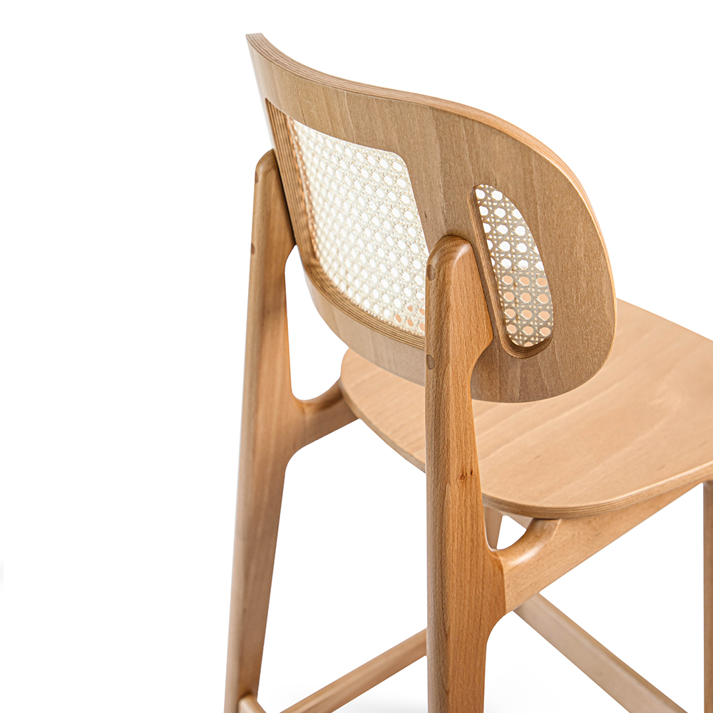 Benet Bar oak bar chair cane back detail