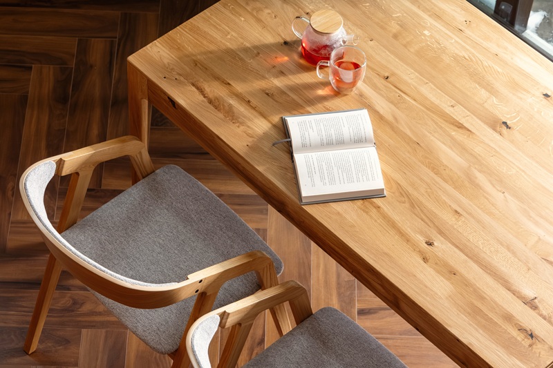 Solid wood dining table by Woodside in natural light